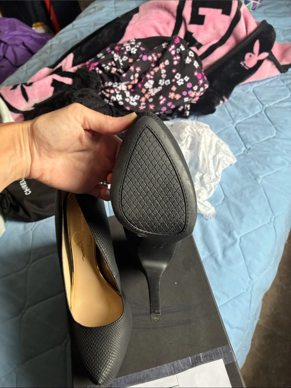 Jessica Simpson Black Textured Pointed-Toe Stiletto Pumps